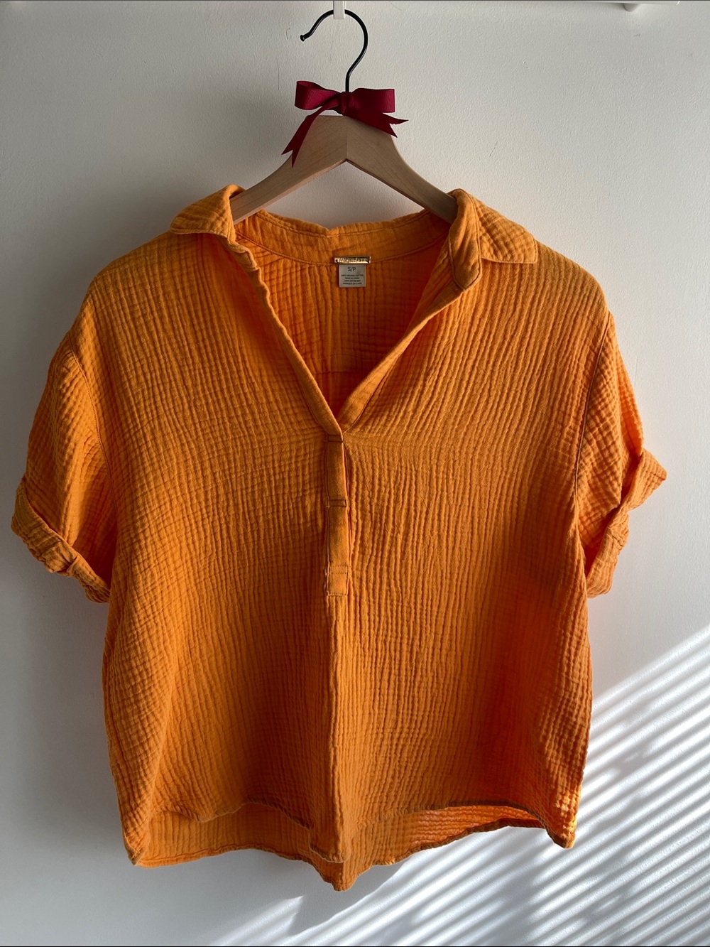 Magaschoni Short Sleeve Top 100% Organic Cotton Gauze Apricot Size S Resortwear